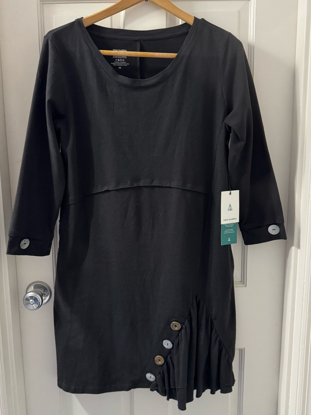 Neon Buddha (new with tag) black cotton dress “ Ebb & Flow” XS